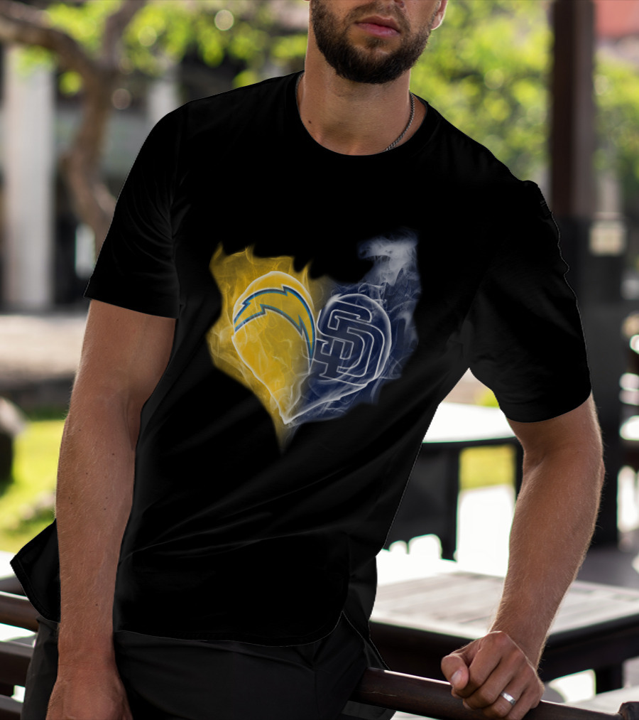 Chargers Padres Heart Symbol Collaboration T-Shirt