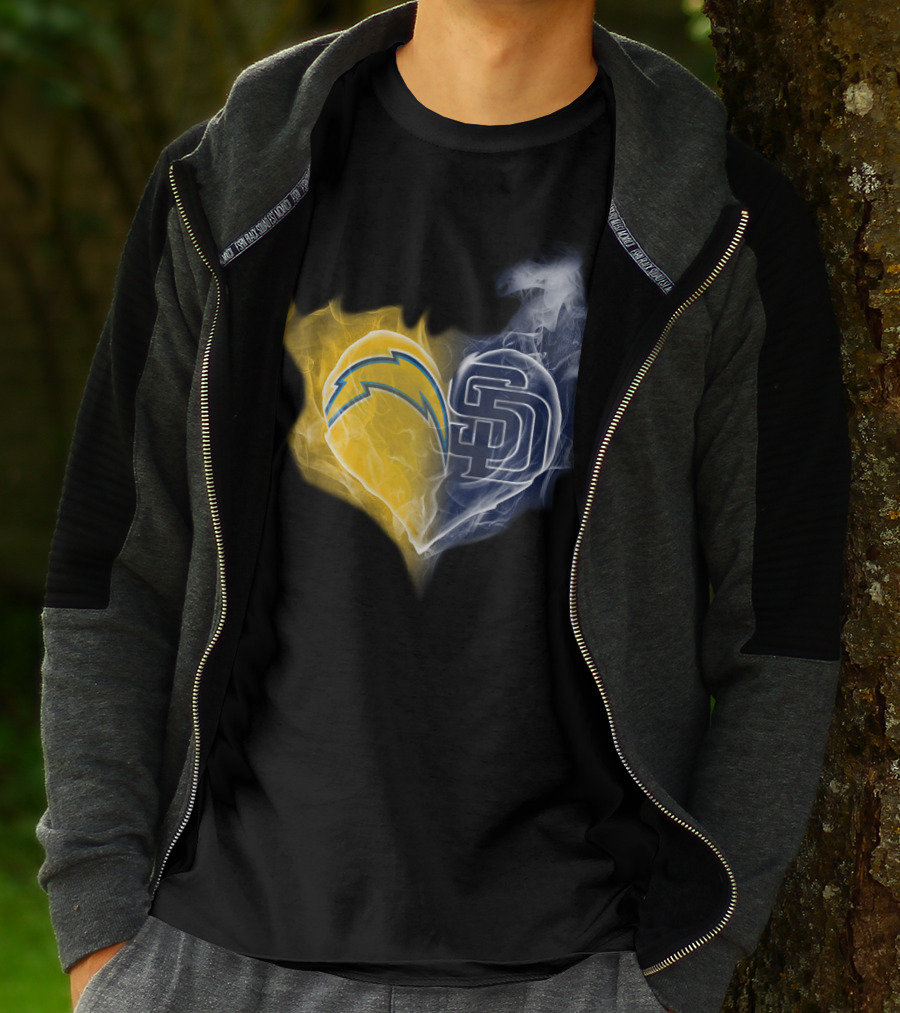 Chargers Padres Heart Symbol Collaboration T-Shirt