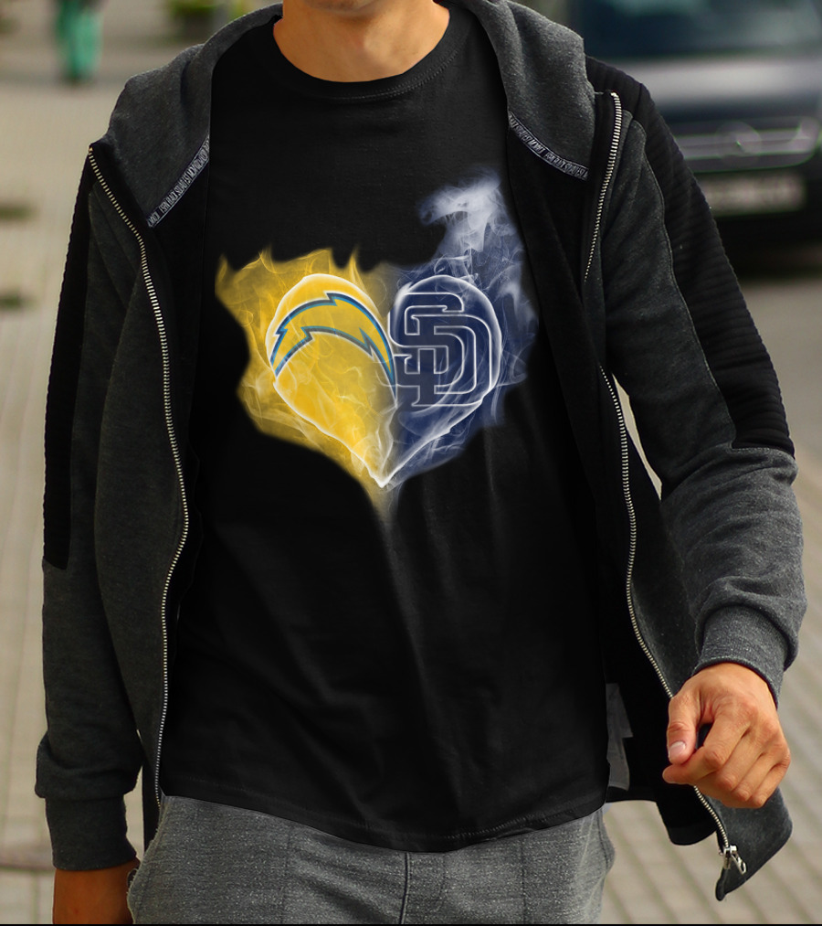 Chargers Padres Heart Symbol Collaboration T-Shirt