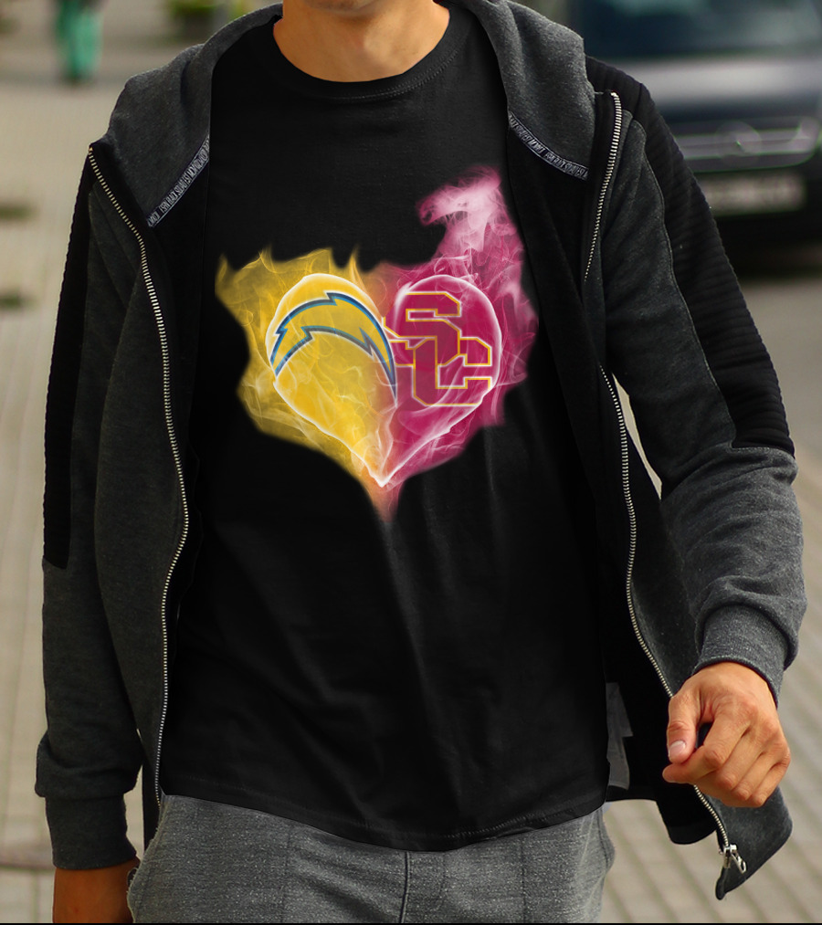 Chargers USC Trojans Heart Symbol Fusion T-Shirt