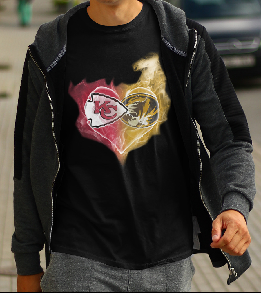 Chiefs Missouri Tigers Kc Smoke Heart T-Shirt
