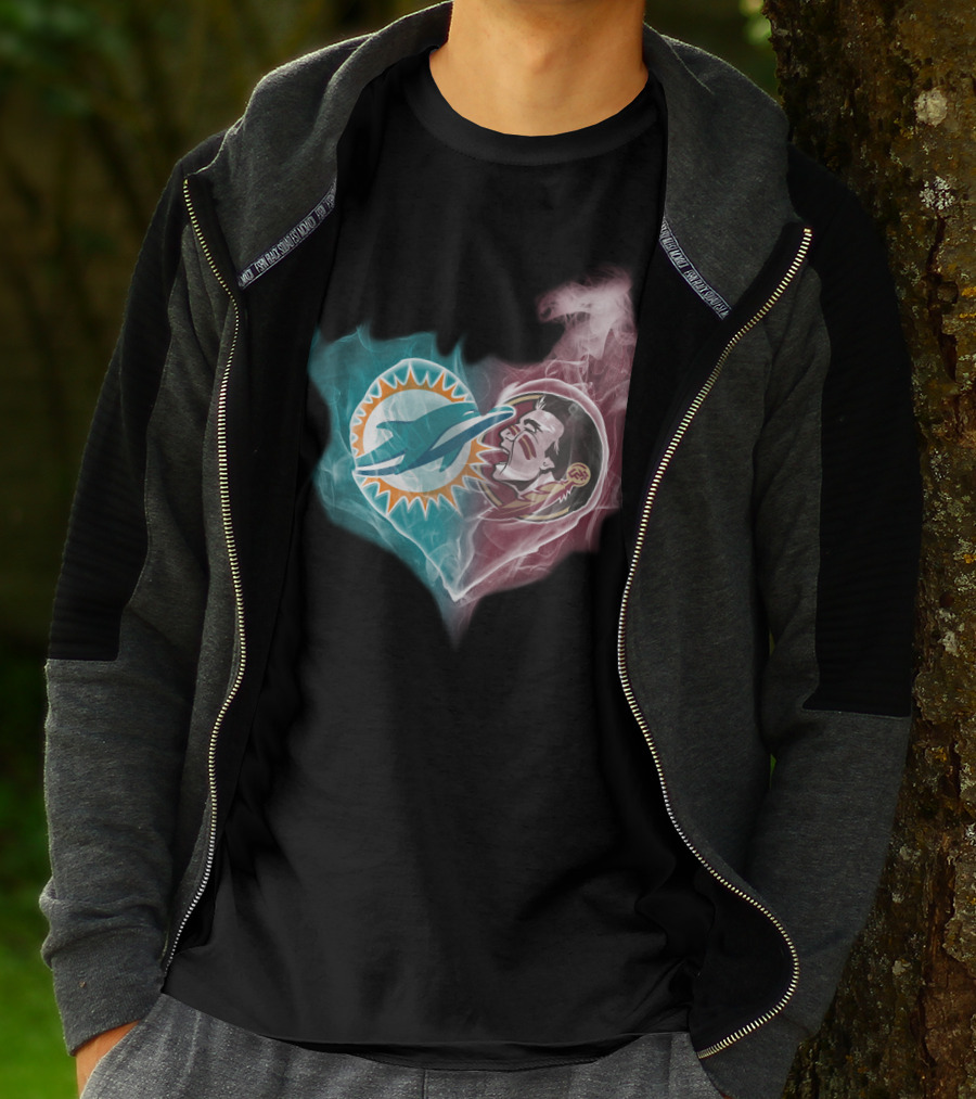 Miami Dolphins Florida State Seminoles Logo Heart Fusion T-Shirt