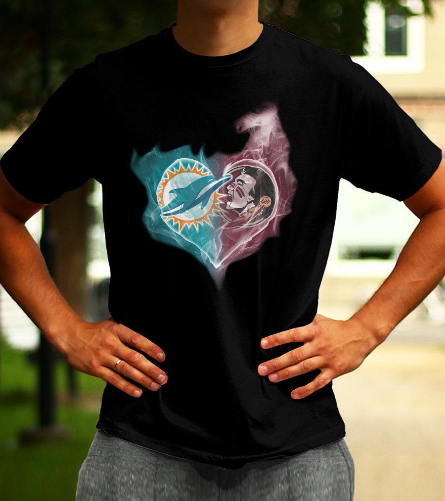 Miami Dolphins Florida State Seminoles Logo Heart Fusion T-Shirt