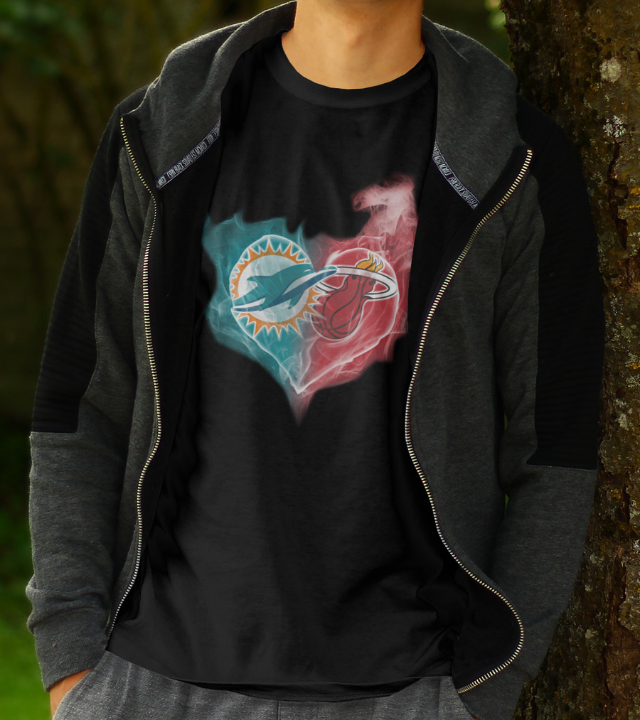 Dolphins Miami Heat Heart Logo Fusion T-Shirt