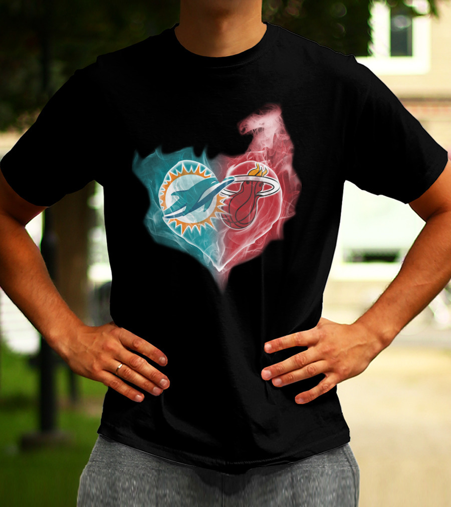 Dolphins Miami Heat Heart Logo Fusion T-Shirt