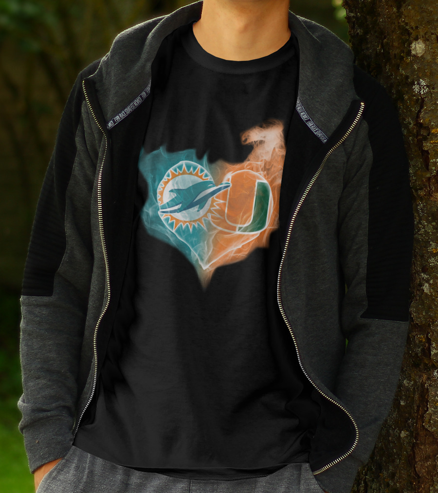 Miami Dolphins Hurricanes Heart Logo Fusion T-Shirt