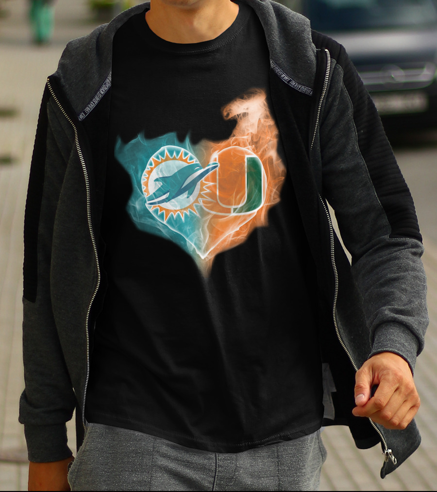 Miami Dolphins Hurricanes Heart Logo Fusion T-Shirt