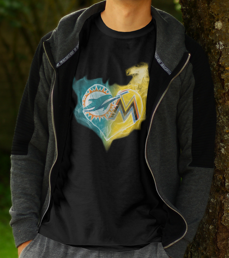 Dolphins Miami Marlins Heart Emblem T-Shirt