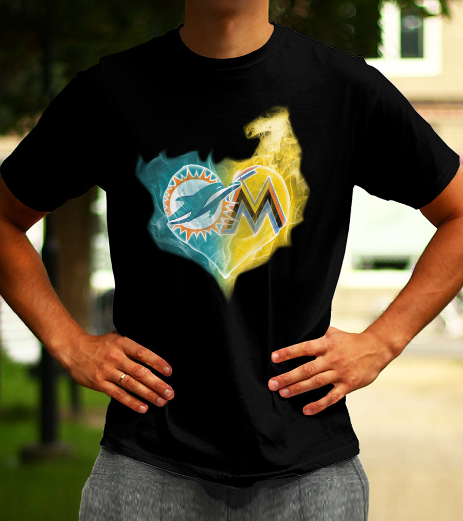 Dolphins Miami Marlins Heart Emblem T-Shirt