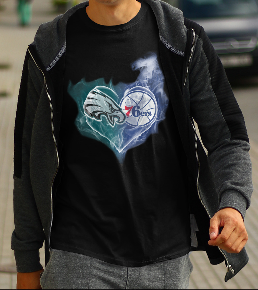 Philadelphia Eagles And 76ers Heart Logo Fusion T-Shirt