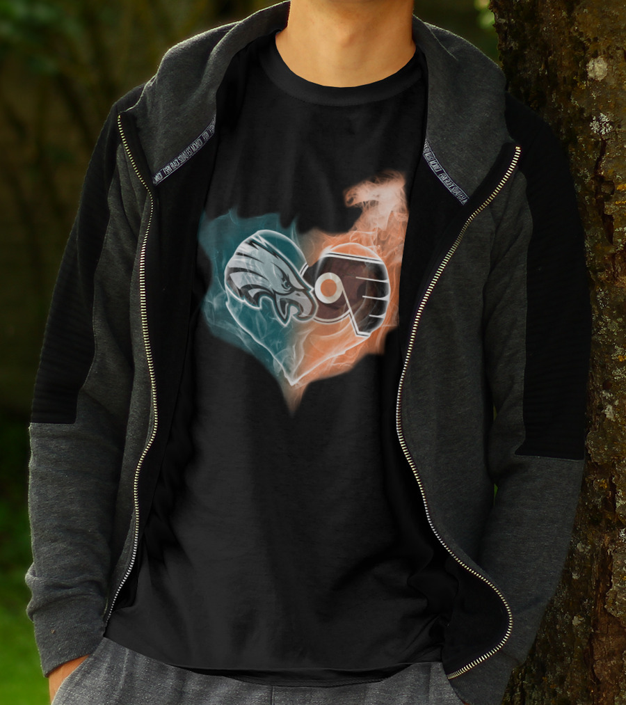 Philadelphia Eagles Flyers Heart Logo Fusion T-Shirt