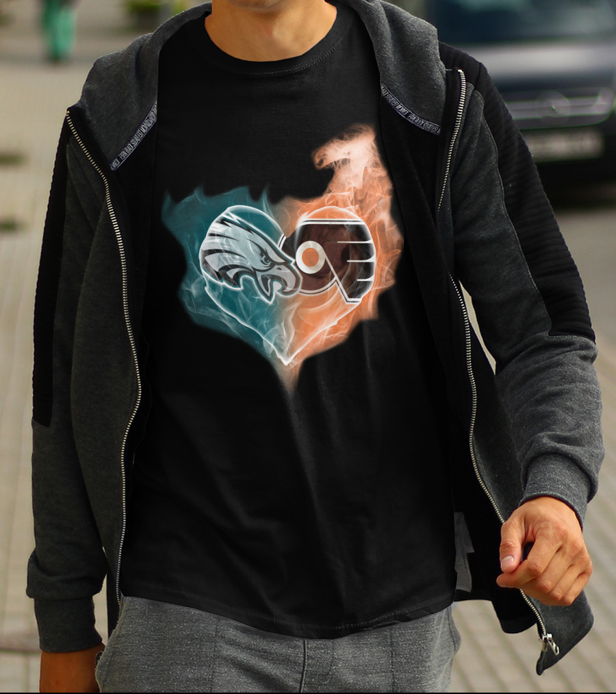 Philadelphia Eagles Flyers Heart Logo Fusion T-Shirt