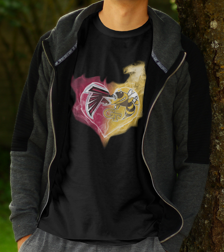 Falcons Georgia Tech Yellow Jackets Heart-Shaped Smoke Merge T-Shirt