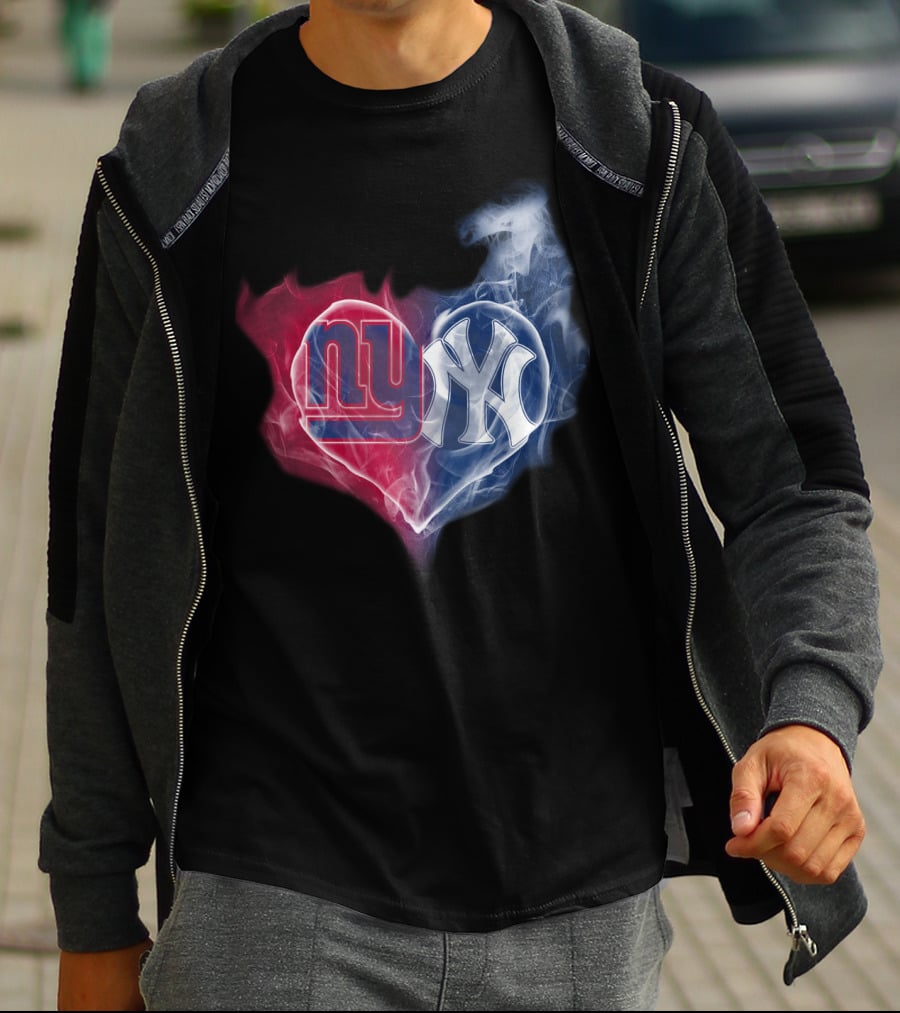 NY Giants NY Yankees Heart Smoke T-Shirt