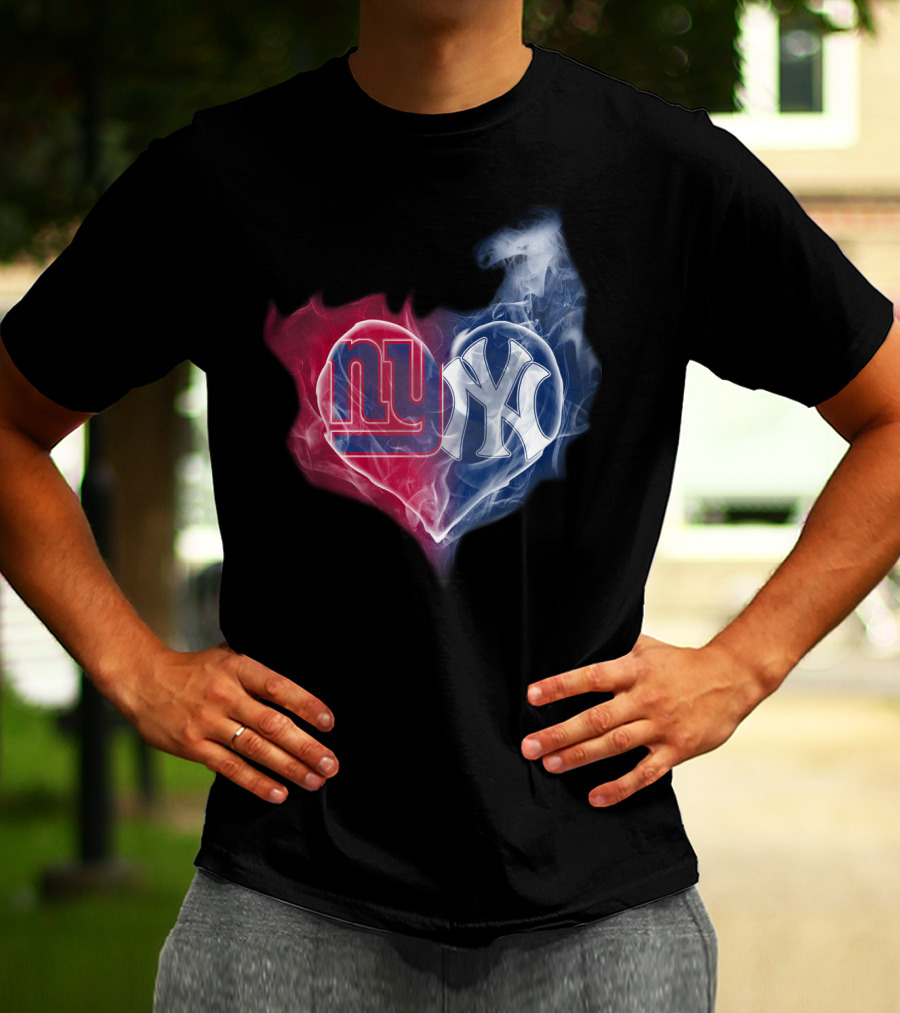 NY Giants NY Yankees Heart Smoke T-Shirt