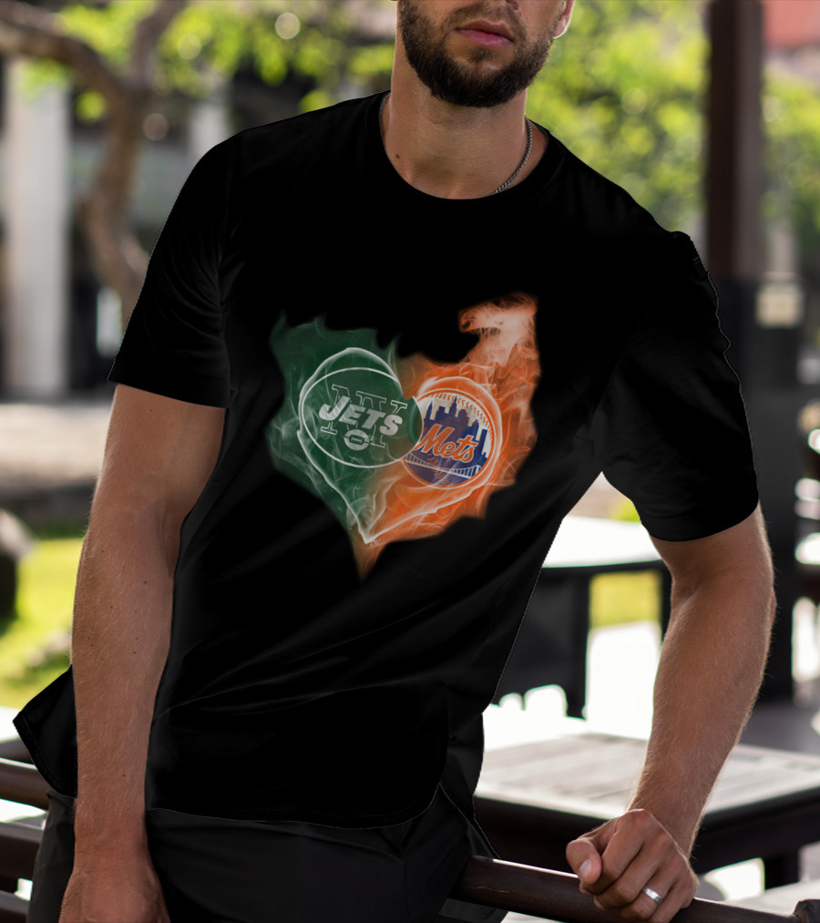 New York Jets Mets Heart Smoke Logo Fusion T-Shirt