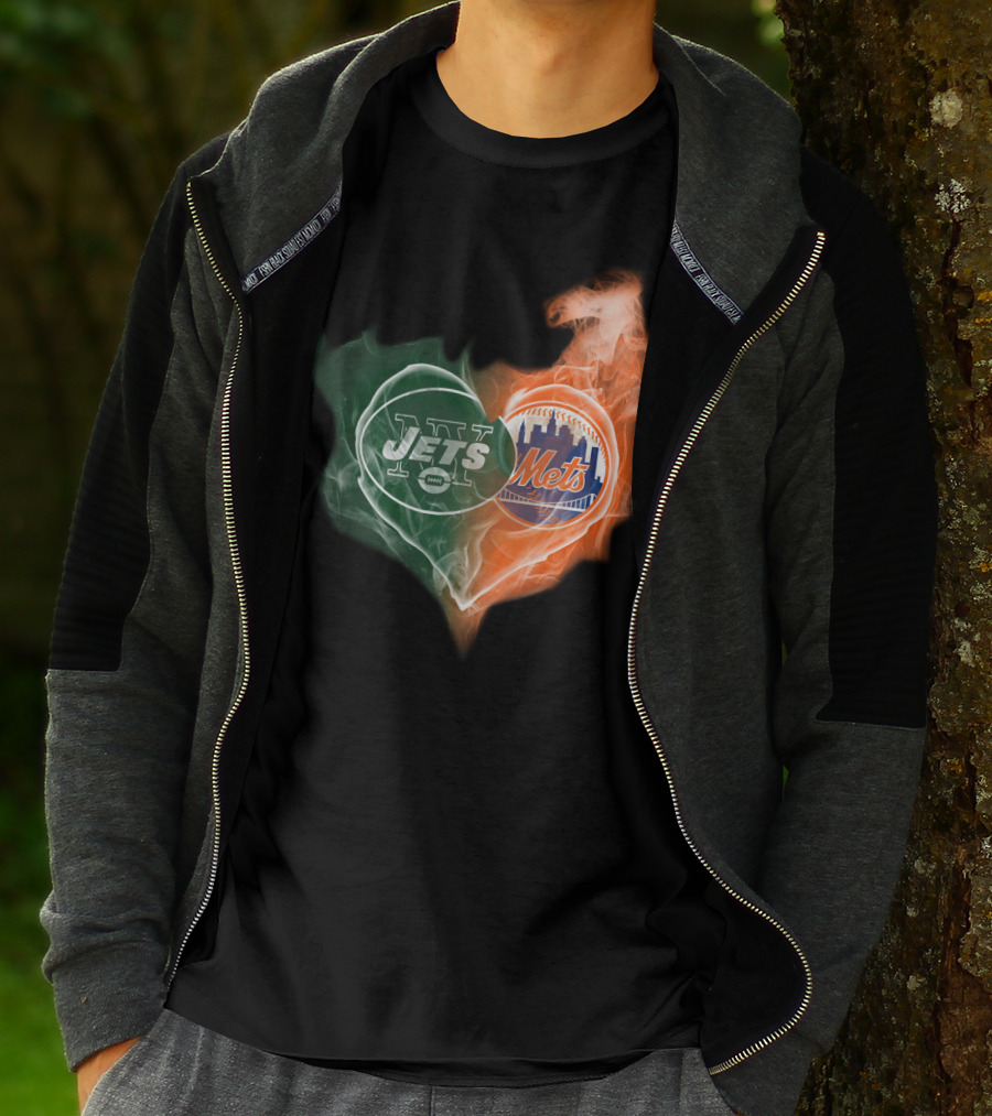 New York Jets Mets Heart Smoke Logo Fusion T-Shirt