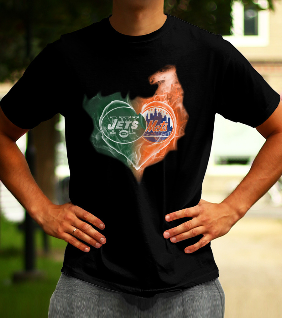 New York Jets Mets Heart Smoke Logo Fusion T-Shirt