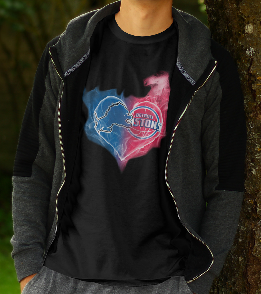 Detroit Lions Pistons Heart Fusion T-Shirt