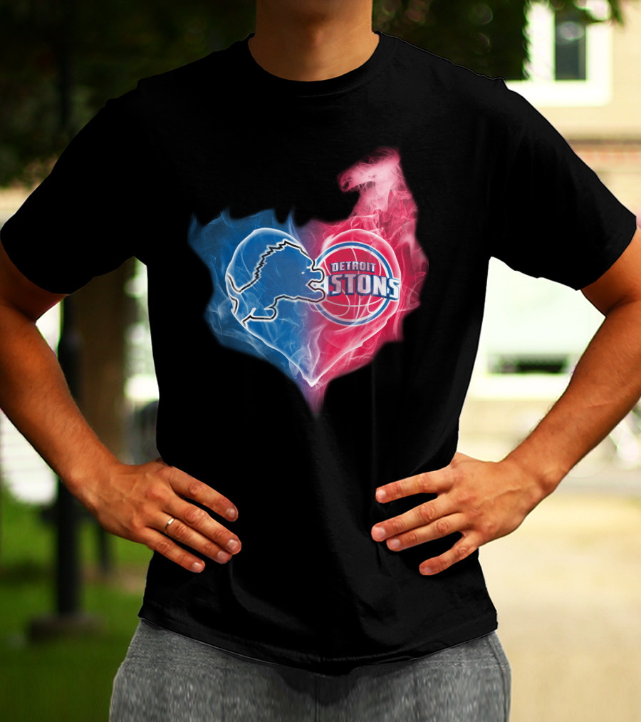 Detroit Lions Pistons Heart Fusion T-Shirt