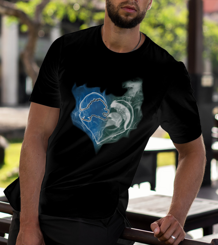 Detroit Lions Michigan State Spartans Heart Logo Fusion T-Shirt