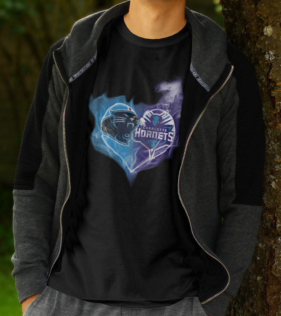 Carolina Panthers Charlotte Hornets Heart Fusion T-Shirt