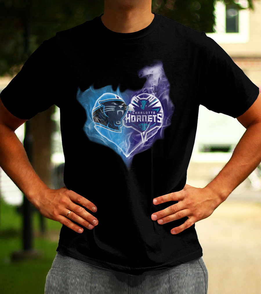 Carolina Panthers Charlotte Hornets Heart Fusion T-Shirt