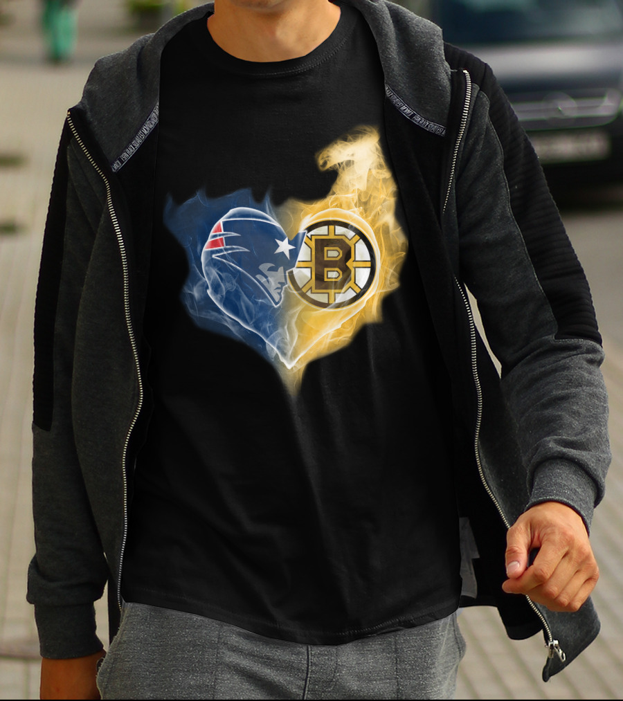 Patriots Boston Bruins Heart Logo Fusion T-Shirt