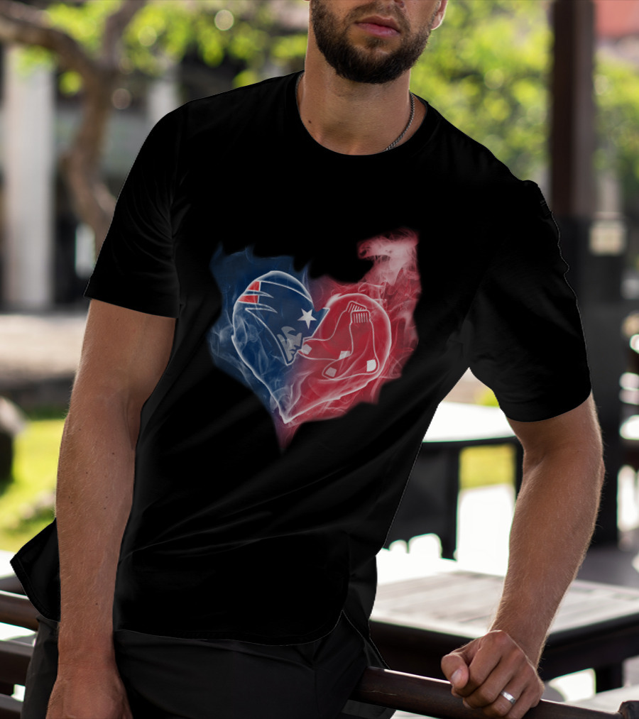Patriots And Boston Red Sox Heart Symbol Fusion T-Shirt