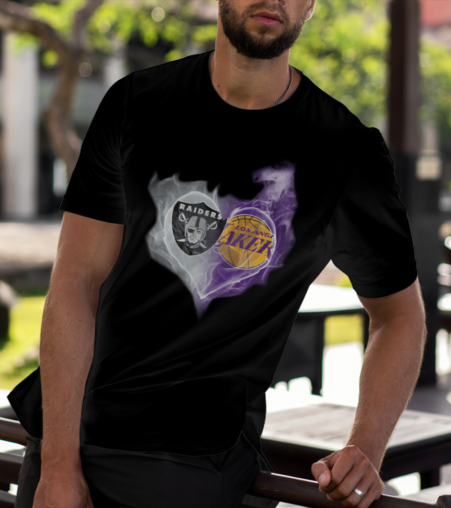 Raiders Los Angeles Lakers Heart Smoky Fusion T-Shirt