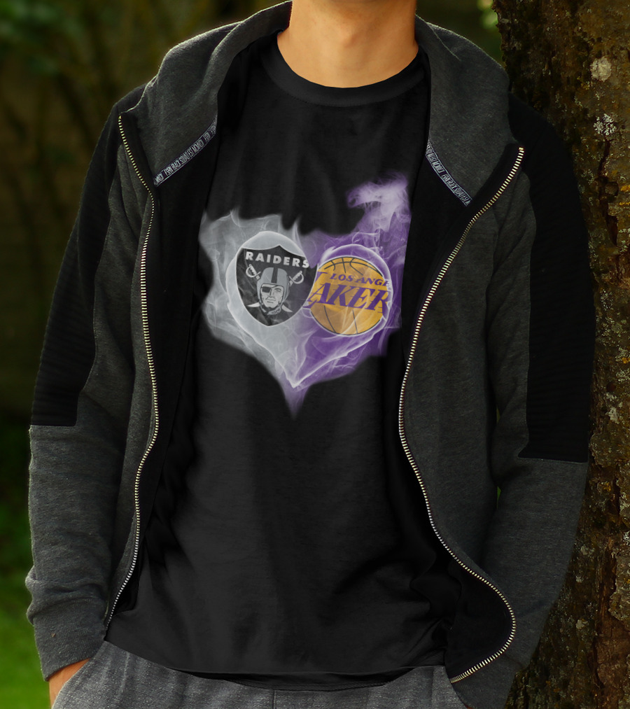 Raiders Los Angeles Lakers Heart Smoky Fusion T-Shirt