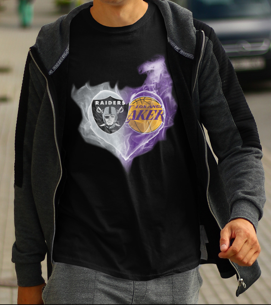 Raiders Los Angeles Lakers Heart Smoky Fusion T-Shirt