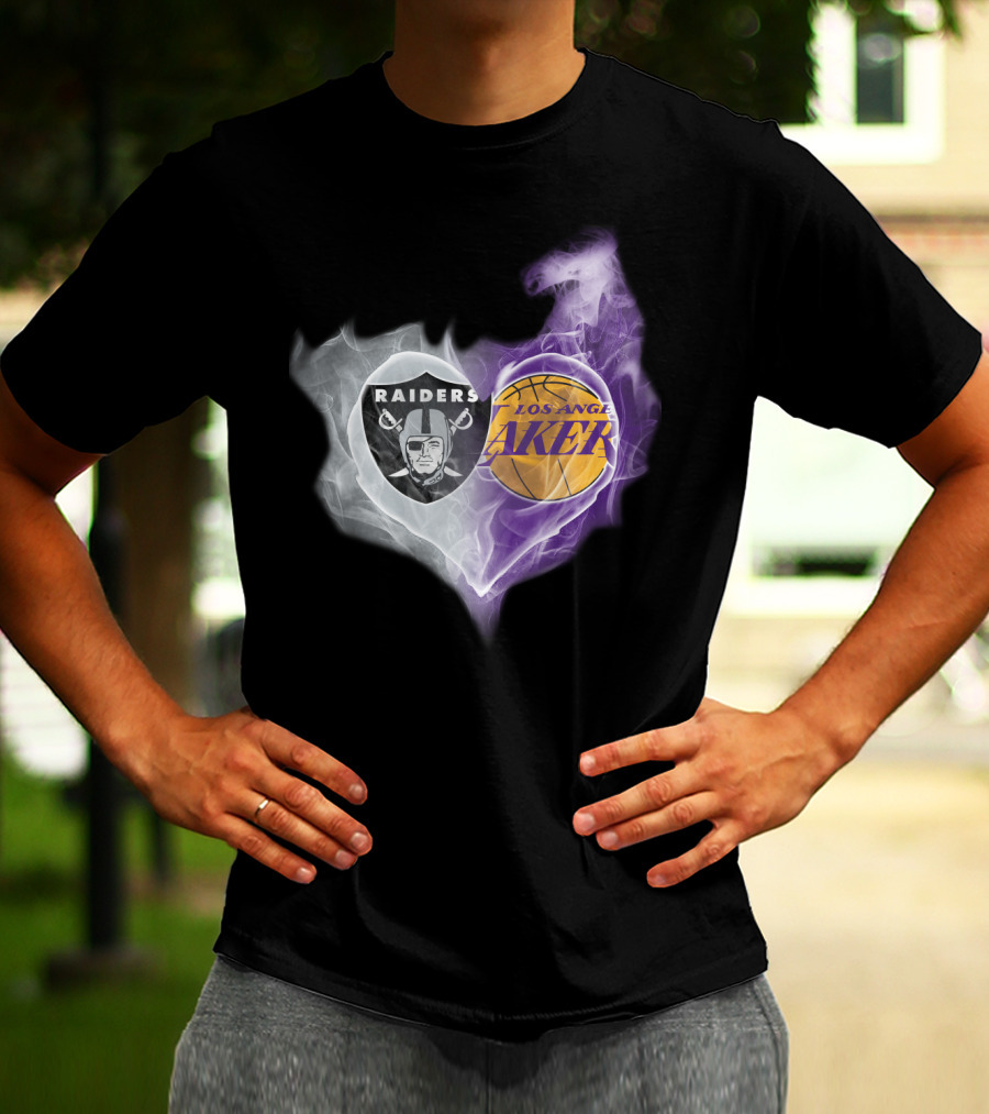 Raiders Los Angeles Lakers Heart Smoky Fusion T-Shirt