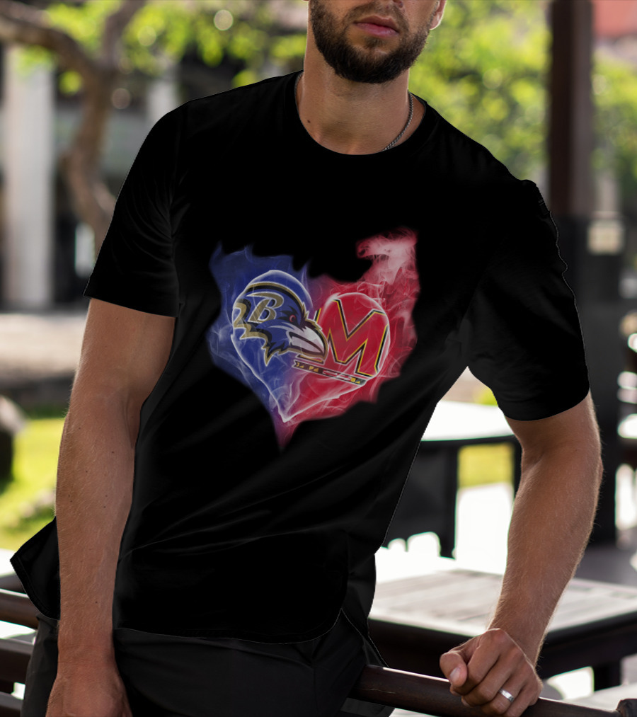 Ravens Maryland Terrapins Heart Logo Fusion T-Shirt