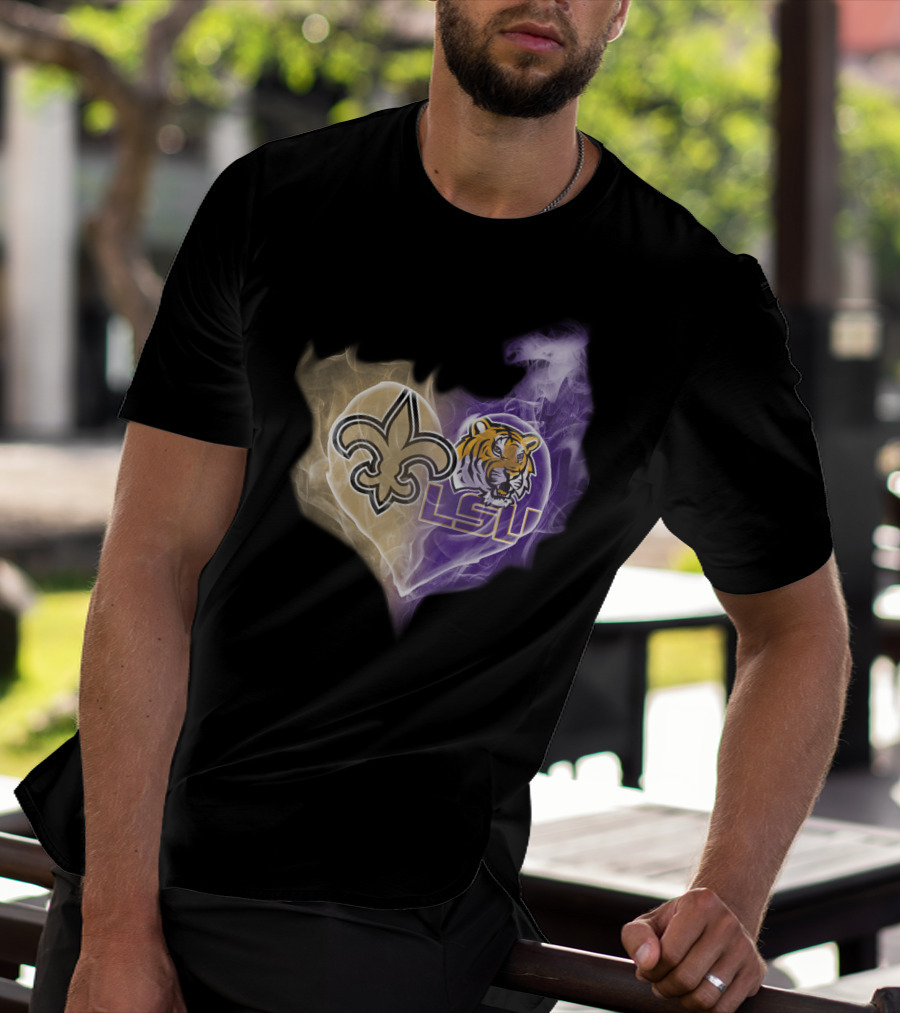 Saints Fleur-de-Lis LSU Tigers Heart T-Shirt