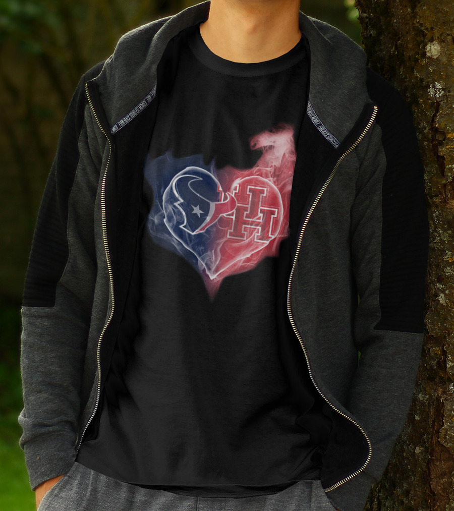 Texans Houston Cougars Heart Logo Smoke T-Shirt