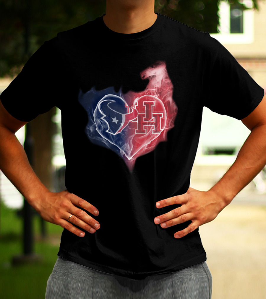 Texans Houston Cougars Heart Logo Smoke T-Shirt