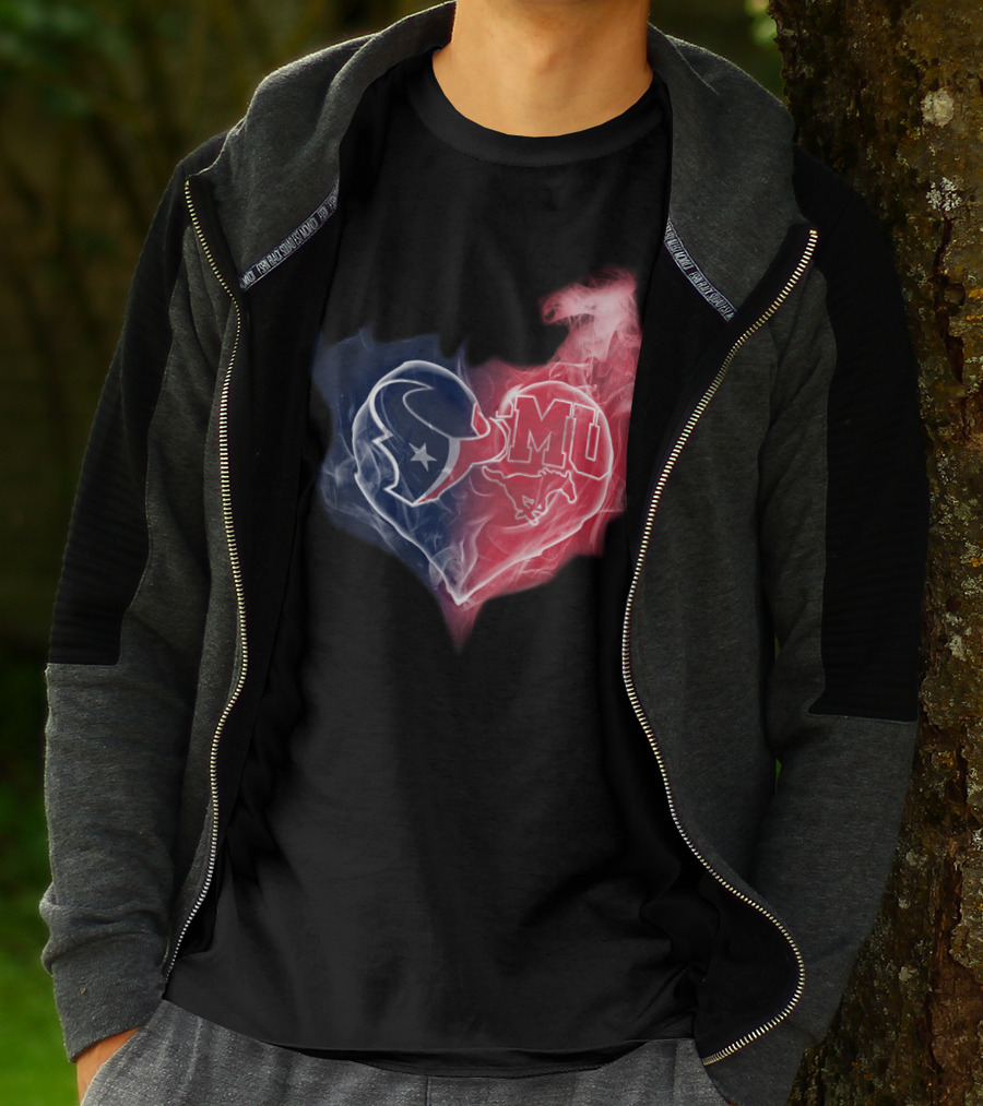 Texans SMU Mustangs Heart Logo Fusion T-Shirt