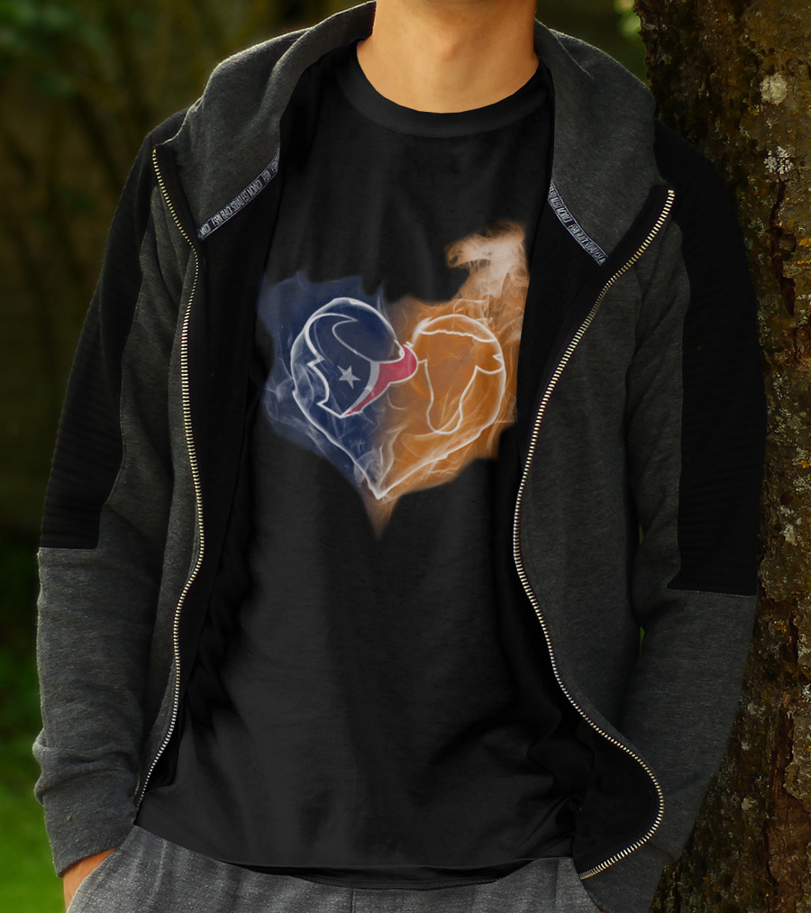 Texans Texas Longhorns Heart Flame NFL College Football T-Shirt