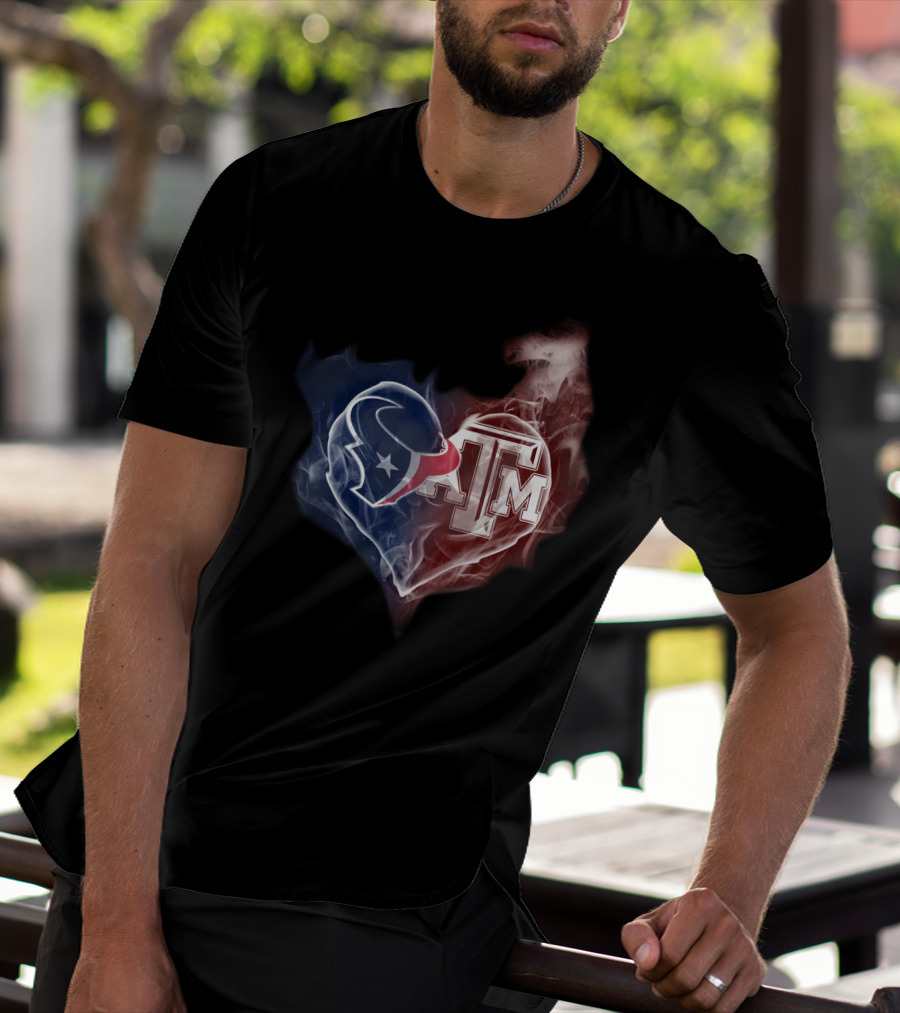 Texans Heart Texas A&M Aggies Logo Fusion T-Shirt
