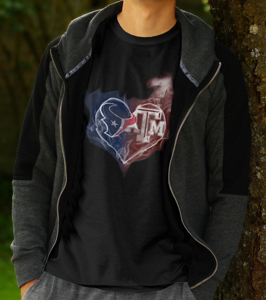 Texans Heart Texas A&M Aggies Logo Fusion T-Shirt