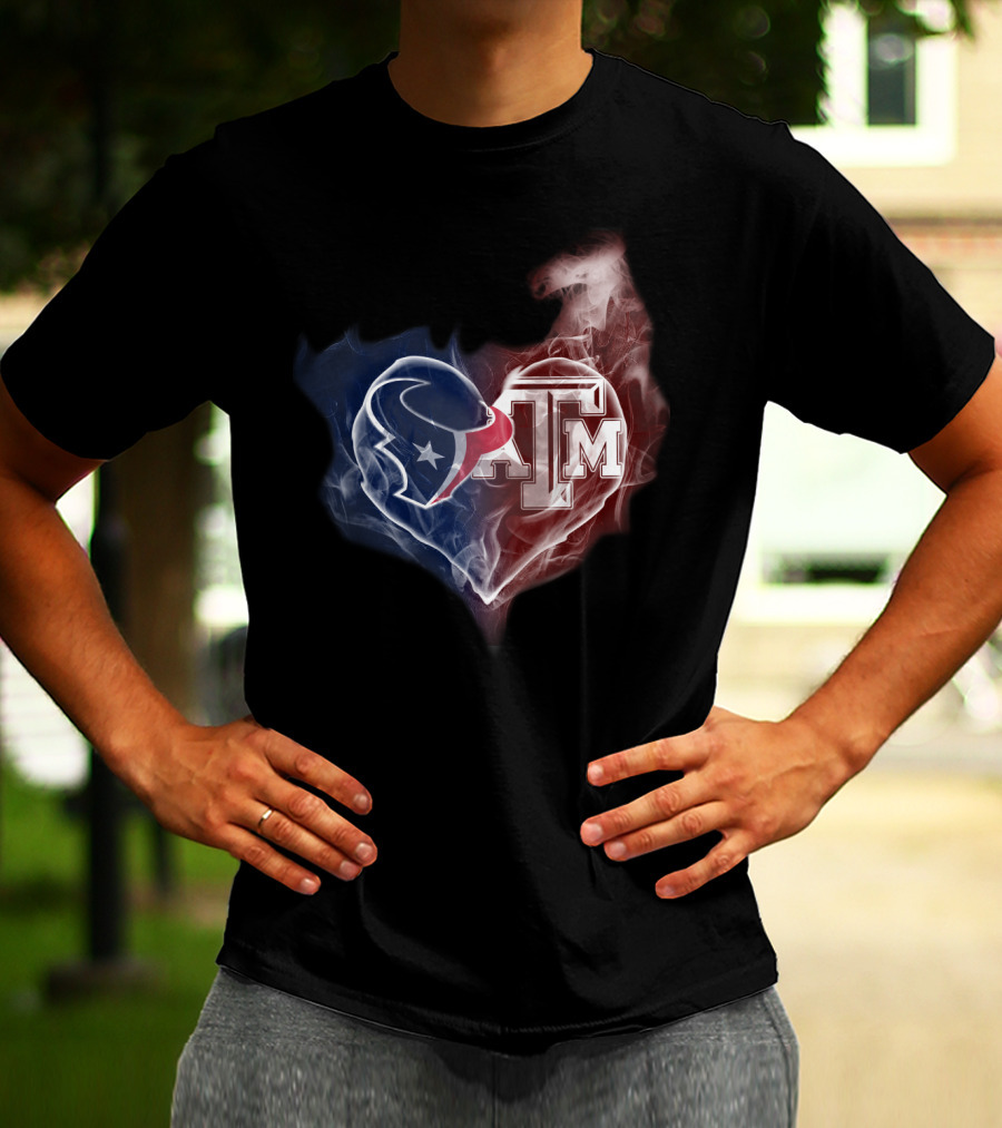 Texans Heart Texas A&M Aggies Logo Fusion T-Shirt