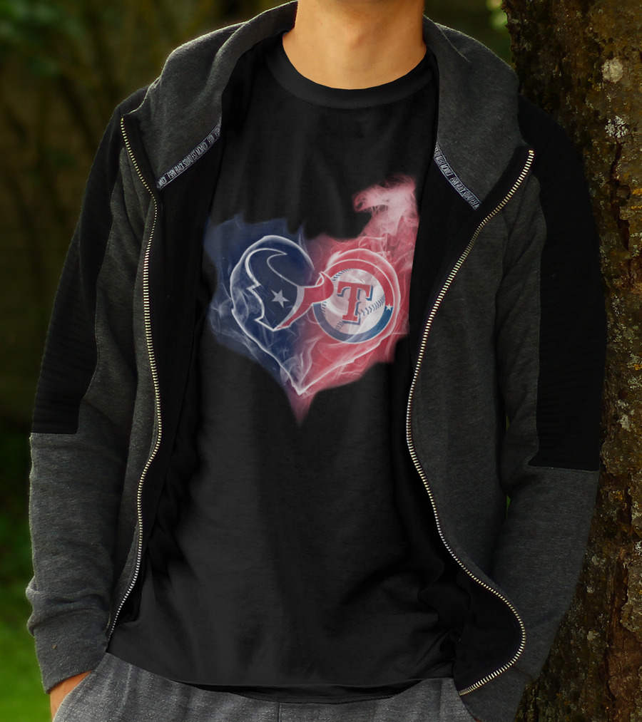 Texans Texas Rangers Heart Logo Combination T-Shirt