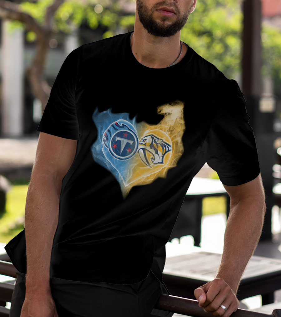Titans Nashville Predators Heart Dual Logo Smoke Fusion T-Shirt