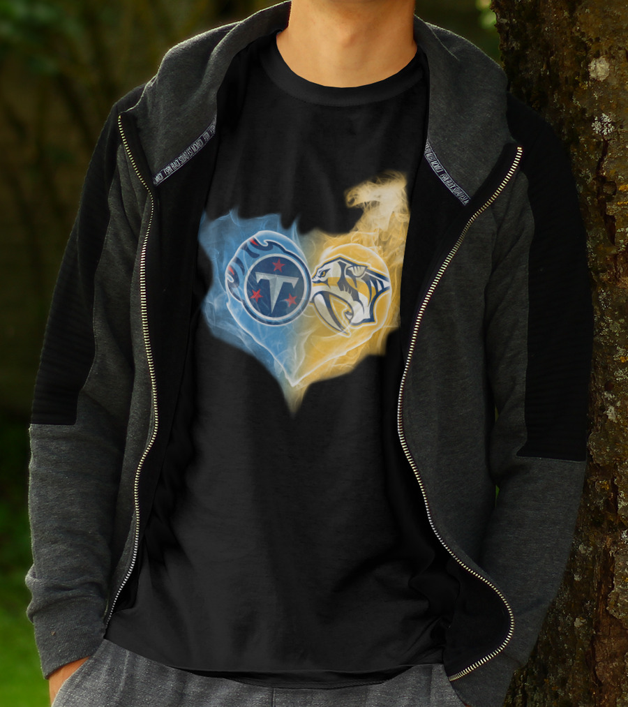 Titans Nashville Predators Heart Dual Logo Smoke Fusion T-Shirt