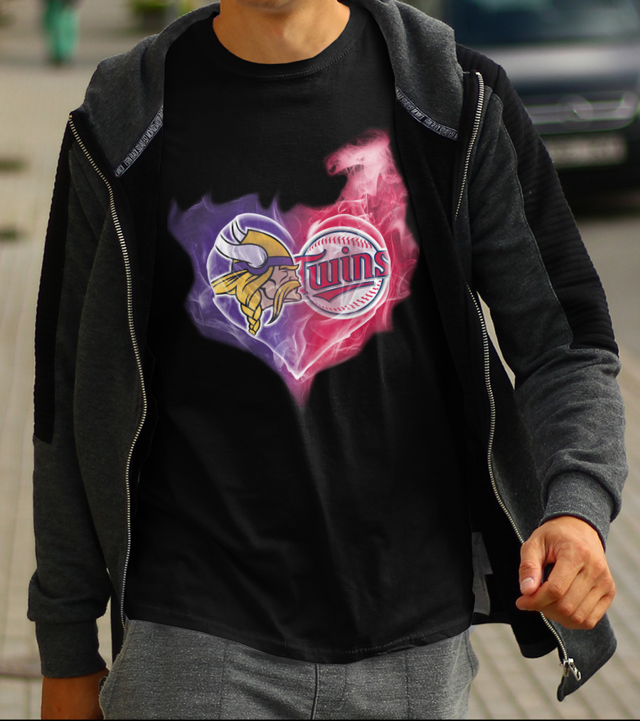 Vikings Minnesota Twins Heart Logo Smoke T-Shirt