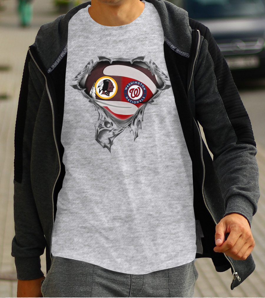 Washington Redskins Nationals Team Crossover With Torn Silver Shield T-Shirt