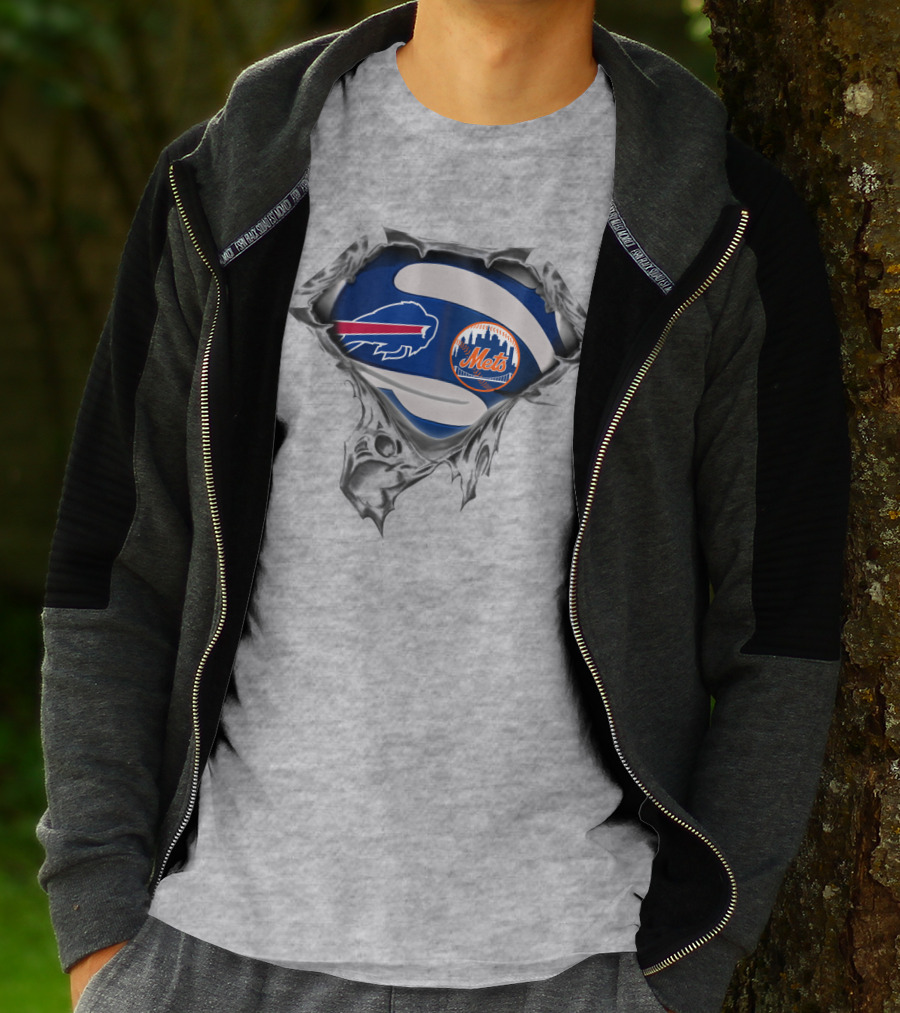 Buffalo Bills New York Mets Football Baseball Logo Fusion T-Shirt