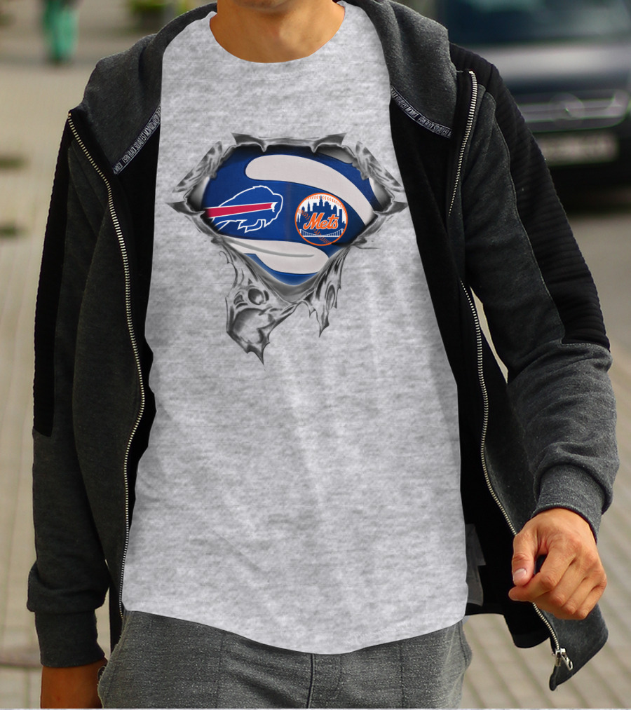 Buffalo Bills New York Mets Football Baseball Logo Fusion T-Shirt