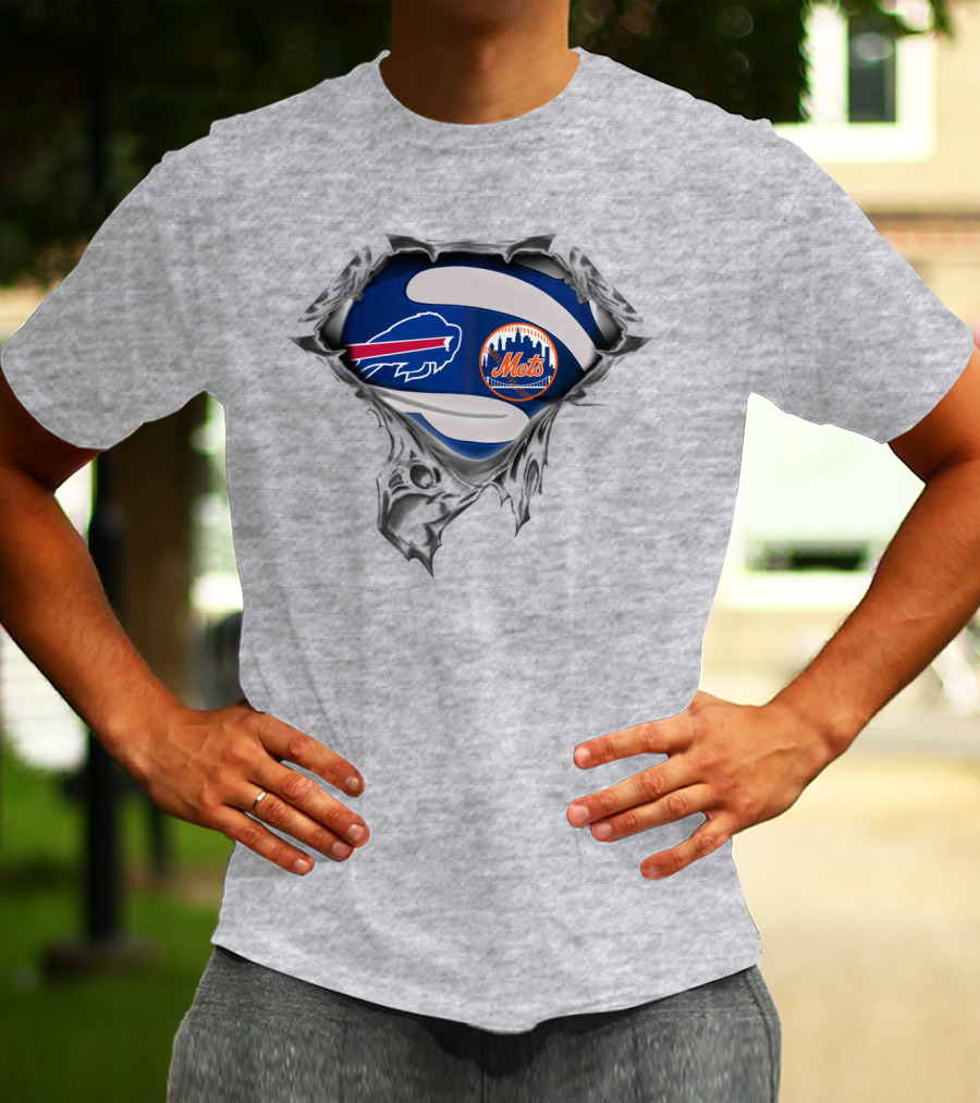 Buffalo Bills New York Mets Football Baseball Logo Fusion T-Shirt